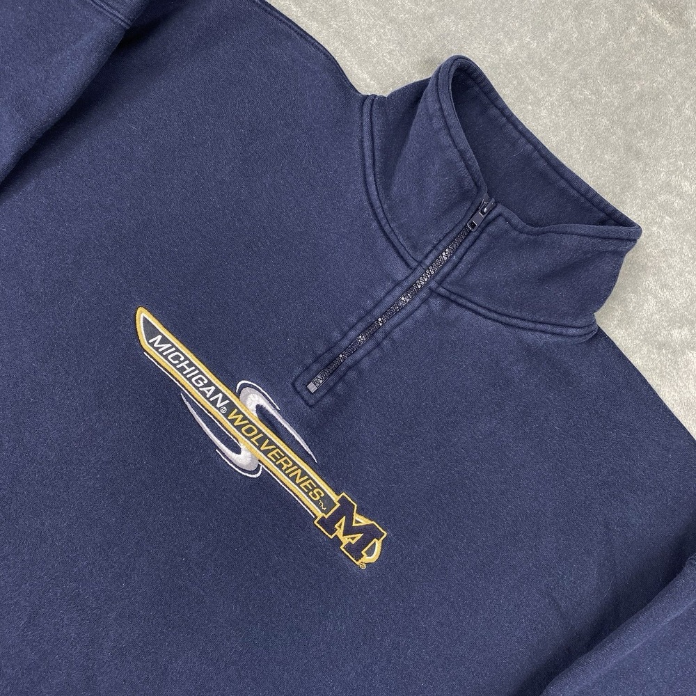 Vintage‎ Michigan Wolverines Sweatshirt Mens Size XXL Blue Embroidered 1/4 Zip